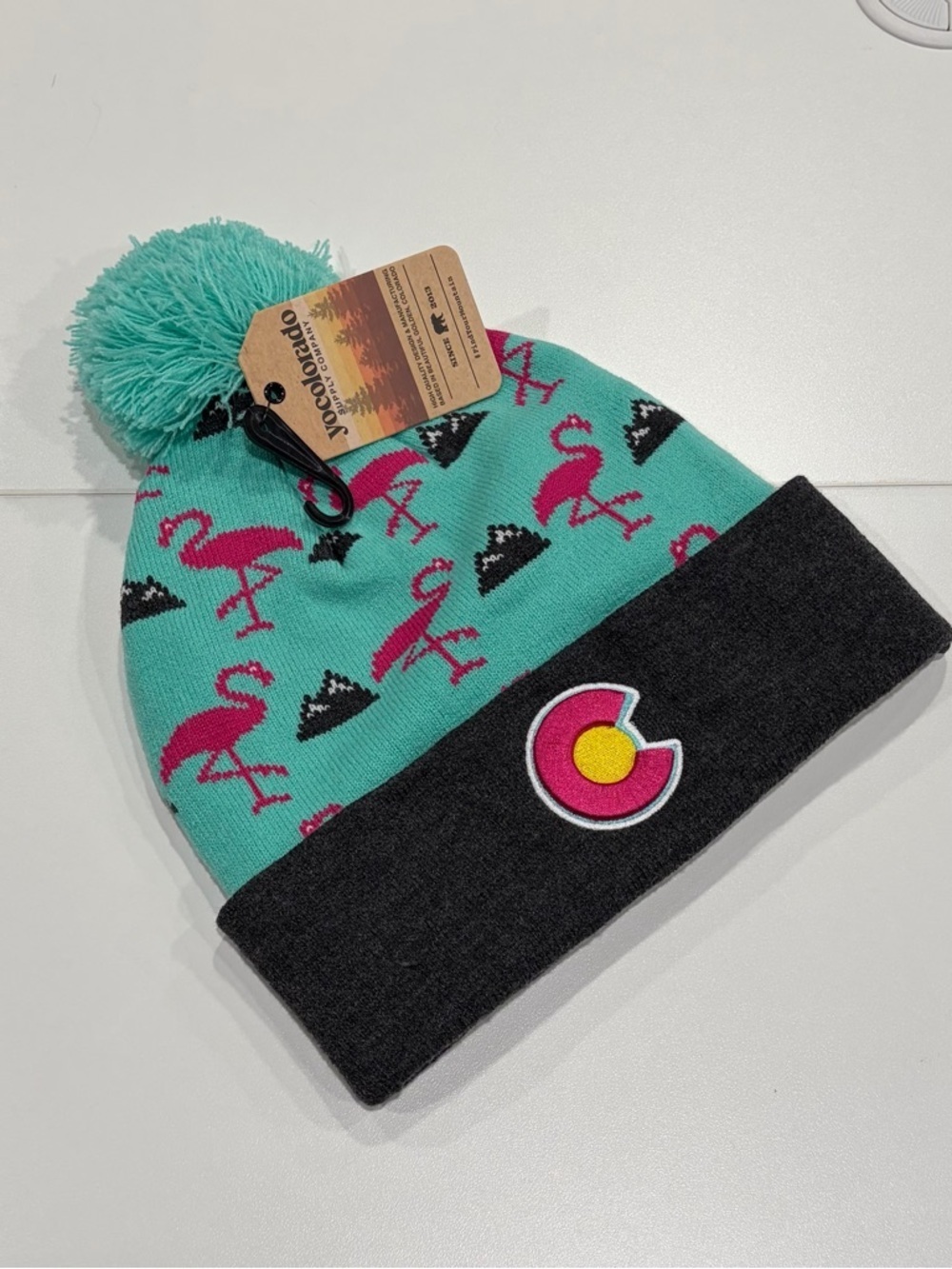 YoColorado Flamingo Beanie Hat Winter NWT Pink Teal